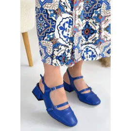 Doran Mavi Cilt Topuklu Ayakkabı (Numara: 39)