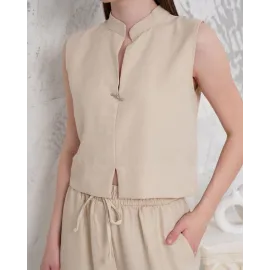 Broşlu Yelek Pantolon Takım Bej S255821 (Beden: S)