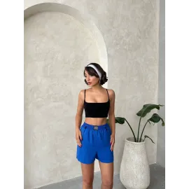 Armalı Keten Şort Saks Mavisi S251003 (Beden: S)