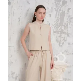 Broşlu Yelek Pantolon Takım Bej S255821 (Beden: M)