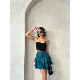 Valonlu Fırfırlı Etek Yeşil S24681 (Beden: S)