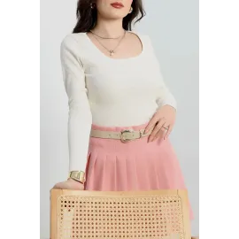 U Yaka Kaşkorse Bluz Beyaz A132 (Beden: S)