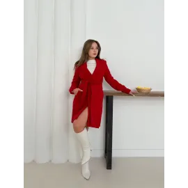 Cepli Kuşaklı Kaşe Kaban Kırmızı St26458 (Beden: M)