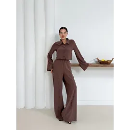 Gömlek Yaka Kaplama Düğmeli Takım Kahve St265866 (Beden: Xl)