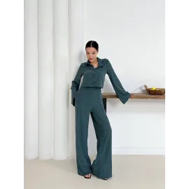 Gömlek Yaka Kaplama Düğmeli Takım Petrol Yeşili St265866 (Beden: M)