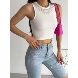 Fitilli Kaşkorse Yakası Zincirli Atlet Beyaz (Beden: S)