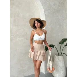 Valonlu Fırfırlı Etek S24681 Bej (Beden: M)