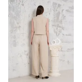 Broşlu Yelek Pantolon Takım Bej S255821 (Beden: M)