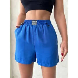 Armalı Keten Şort Saks Mavisi S251003 (Beden: L)