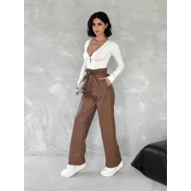 Kendinden İnce Kemerli Deri Pantolon Kahve T1178 (Beden: L)