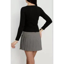 V Yaka Kaşkorse Bluz Siyah A3699 (Beden: S)