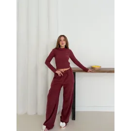 Balıkçı Yaka Örme Takım Bordo St265865 (Beden: Xl)