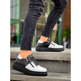 Kb-X155 Kuback Beyaz Cilt Siyah Cilt Detaylı Siyah Yüksek Taban Günlük Spor Ayakkabı (Numara: 41)