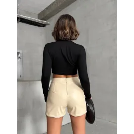 Tokalı Deri Şort H24444 Krem (Beden: Xl)