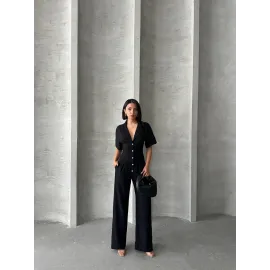 Uzun Keten Tulum S255059 Siyah (Beden: M)