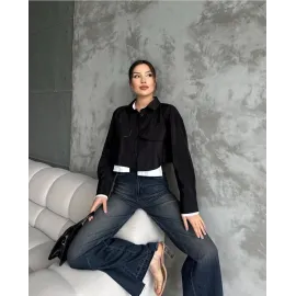 Çift Renkli Kısa Gömlek Siyahbeyaz S4021 (Beden: 40)