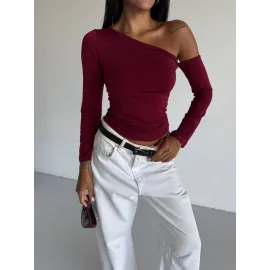 Omuz Detaylı Kollu Bluz Bordo F2336 (Beden: L)