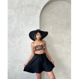 Volanlı Keten Şort Siyah S255058 (Beden: M)