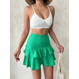 Valonlu Fırfırlı Etek Yeşil S24681 (Beden: S)