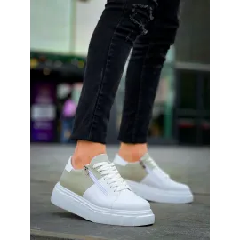 Kb-X155 Kuback Beyaz Cilt Gri Süet Detaylı Beyaz Yüksek Taban Günlük Spor Ayakkabı (Numara: 44)