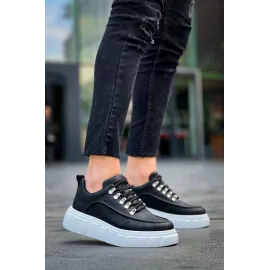 Kb-X10 Kuback Siyah Cilt  Beyaz Yüksek Taban Günlük Spor Ayakkabı (Numara: 41)