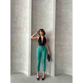 Kemerli Havuç Pantolon Yeşil (Beden: M)