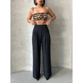 Pileli Keten Pantolon S255046 Siyah (Beden: S)