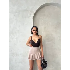 Valonlu Fırfırlı Şort Bej S24683 (Beden: M)