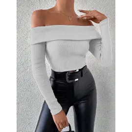 Uzun Kol Madonna Yaka Bluz Gri (Beden: S)