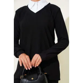 Gömlek Yaka Fitilli Salaş İkili Takım Siyah T4300 (Beden: L)