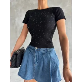 Taş Baskılı Kaş Korse Bluz Siyah (Beden: Standart)
