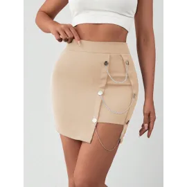 Zincirli Mini Etek S241008 Bej (Beden: S)