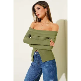 Madonna Yaka Düğmeli Bluz Yeşil T4329 (Beden: M)