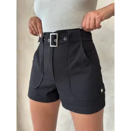 Kemer Detaylı Gabardin Şort Siyah S25289 (Beden: Xl)