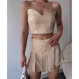 Arkadan Büzgülü Esnek Büstiyer Bej (Beden: S)