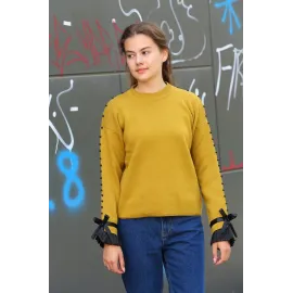 Boncuklu Bile Detaylı Kazak Hardal (Beden: Standart)