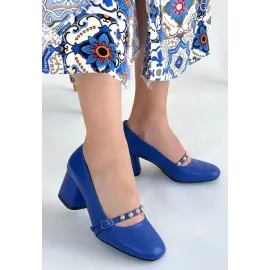 Tino Mavi Cilt Topuklu Ayakkabı (Numara: 37)