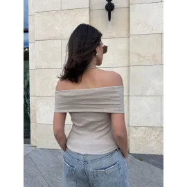 Madonna Yaka Sıfır Kol Bluz Bej (Beden: M)