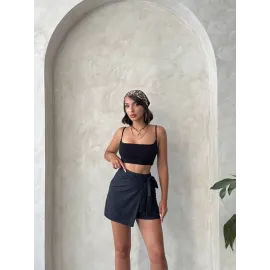 Brodeli Şort Etek S255075 Siyah (Beden: M)