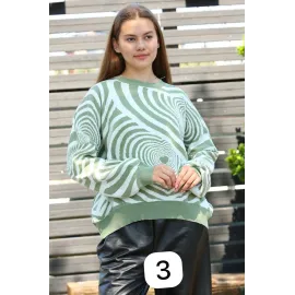 Beyaz Kalp Çizgili Kazak Mint (Beden: Standart)