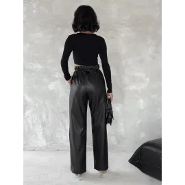 Kendinden İnce Kemerli Deri Pantolon Siyah T1178 (Beden: Xl)