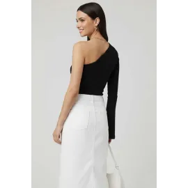 Tek Omuzlu Basic Bluz Siyah T4275 (Beden: S)