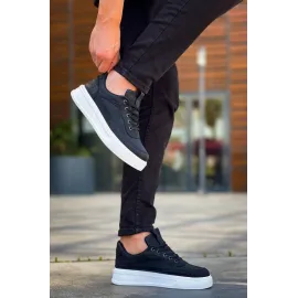 Kb-006 Kuback Siyah Cilt Yüksek Taban Bağcıklı Günlük Erkek Ayakkabı (Numara: 40)