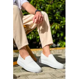 Kb-114  Kuback Beyaz Triko Yüksek Taban Bağcıksız Günlük Erkek Ayakkabı (Numara: 42)