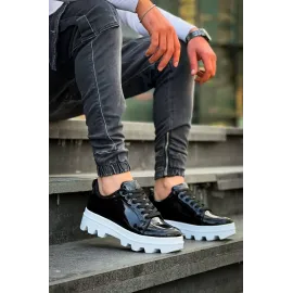 Kb-056 Kuback Siyah Rugan Beyaz Yüksek Taban Günlük Spor Ayakkabı (Numara: 44)