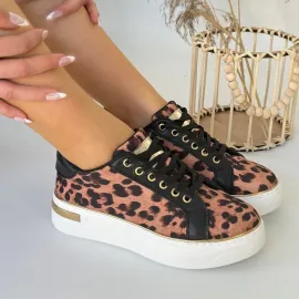 Kity Leopar Saten Bağcıklı Spor Ayakkabı (Numara: 37)