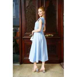 U Yaka Prenses Elbise Mavi S255101 (Beden: L)