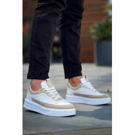 Kb-006 Kuback Beyaz Cilt Bej Süet  Yüksek Taban Bağcıklı Günlük Erkek Ayakkabı (Numara: 43)