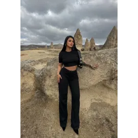 Bol Paça Pantolonlu Alt Üst Takım Siyah (Beden: L)