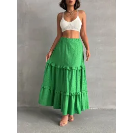 Fırfırlı Brodeli Astarlı Uzun Etek Yeşil S255047 (Beden: Xl)